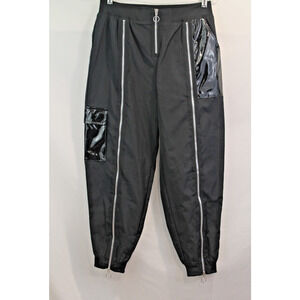 Nike Sweatpant Cargo Joggers Womens size S Black Faux Patent Leather Pockets
